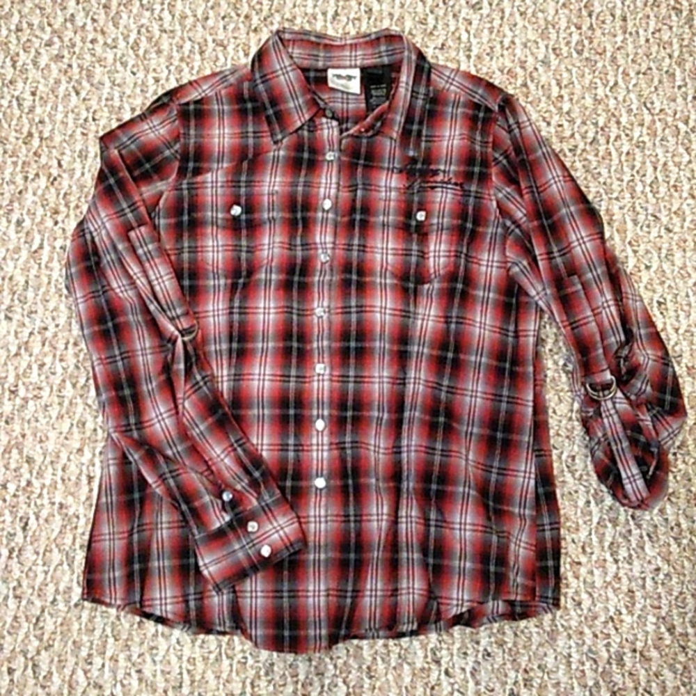 Harley Davidson womens plaid snap down shirt